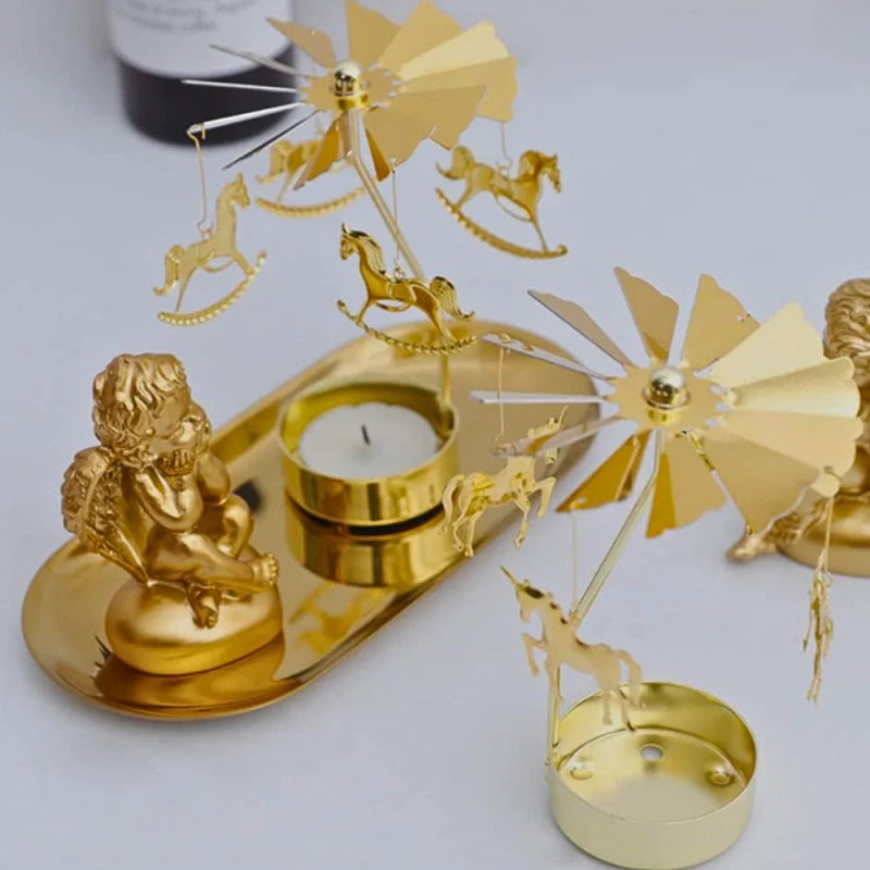 LumoWaltz Kerzenkarussell Vintage-Stil drehend Gold für Tischdeko