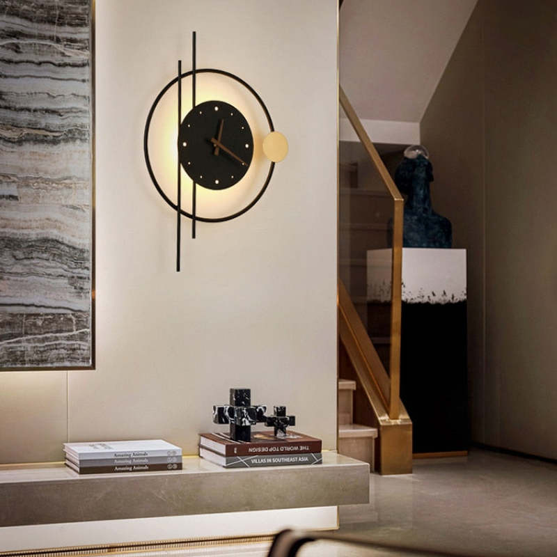 LumiHora – Stilvolle schwarze LED-Wandleuchte mit Uhr