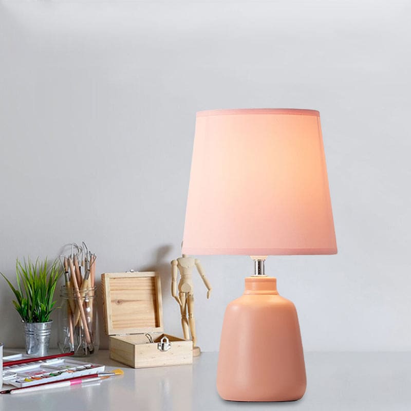 NordiLume Nachttischlampe Skandi Stil Stoffschirm Beige Keramikfuß