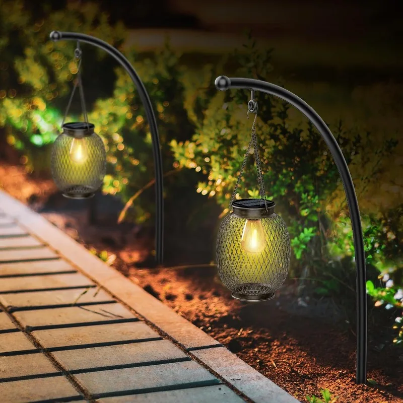 SunAura Hängelaterne Solar LED Vintage Schwarz für Garten & Terrasse