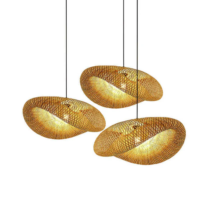 Hängelampe aus Bambus – Geflochten – LED – Warmes Licht – Wohnzimmer