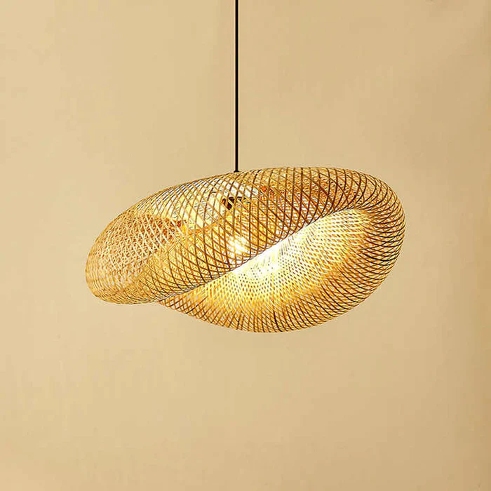 Hängelampe aus Bambus – Geflochten – LED – Warmes Licht – Wohnzimmer