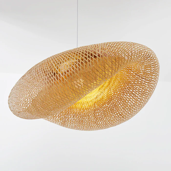 Hängelampe aus Bambus – Geflochten – LED – Warmes Licht – Wohnzimmer