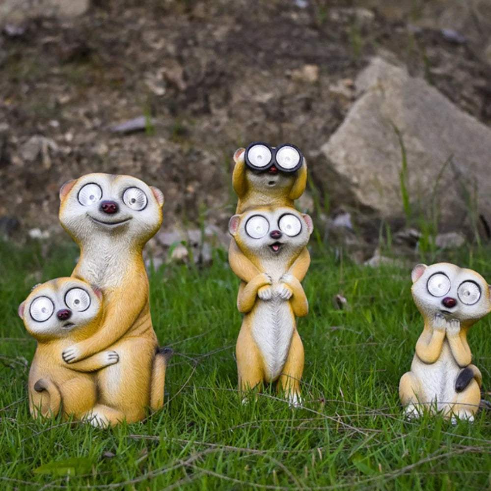 LumoSurikat Solarleuchten – Tierfiguren LED Licht Braun für Garten