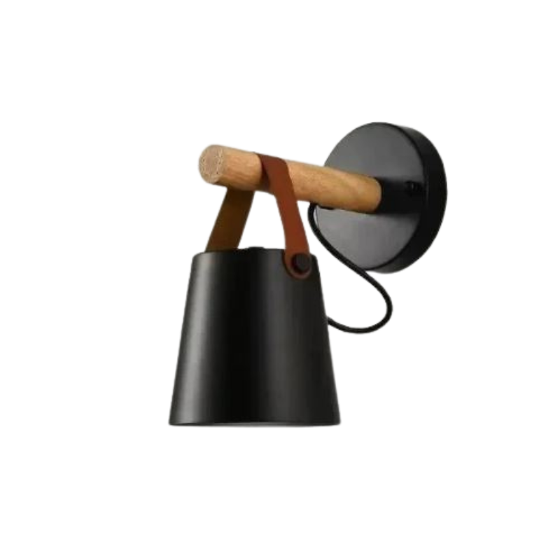 SkandiShine - LED-Wandleuchte mit Holz & Leder