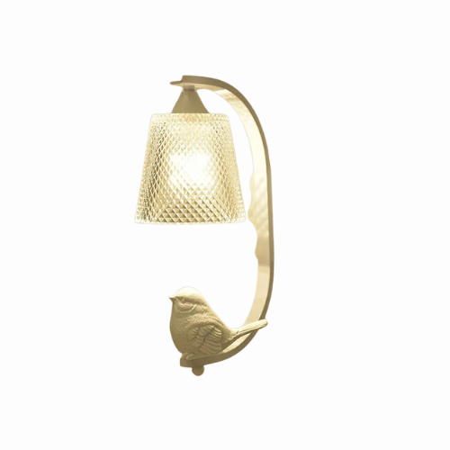 BirdLuxe - Elegante Wandleuchte mit Vogeldesign - Holz und Glas für das Schlafzimmer