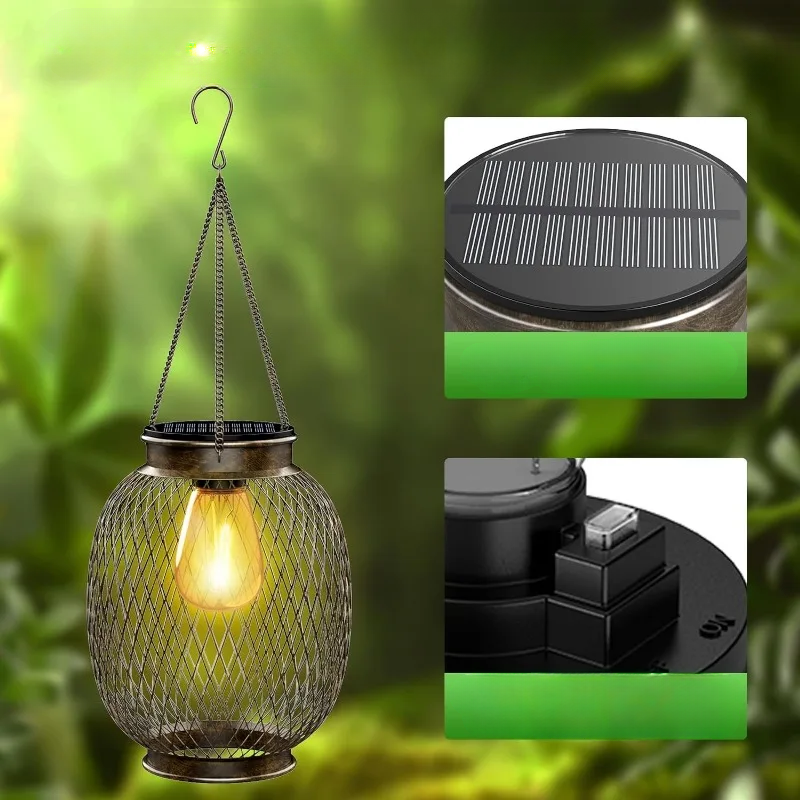 SunAura Hängelaterne Solar LED Vintage Schwarz für Garten & Terrasse