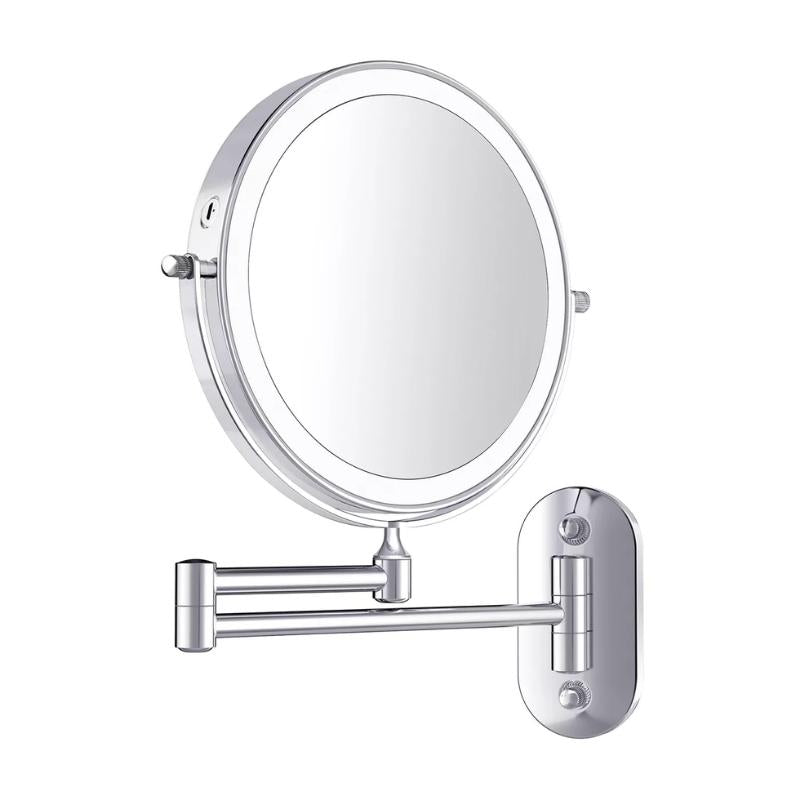 GlowMax Wiederaufladbarer LED-Makeupspiegel – Chromsilber Bad & Schminktisch