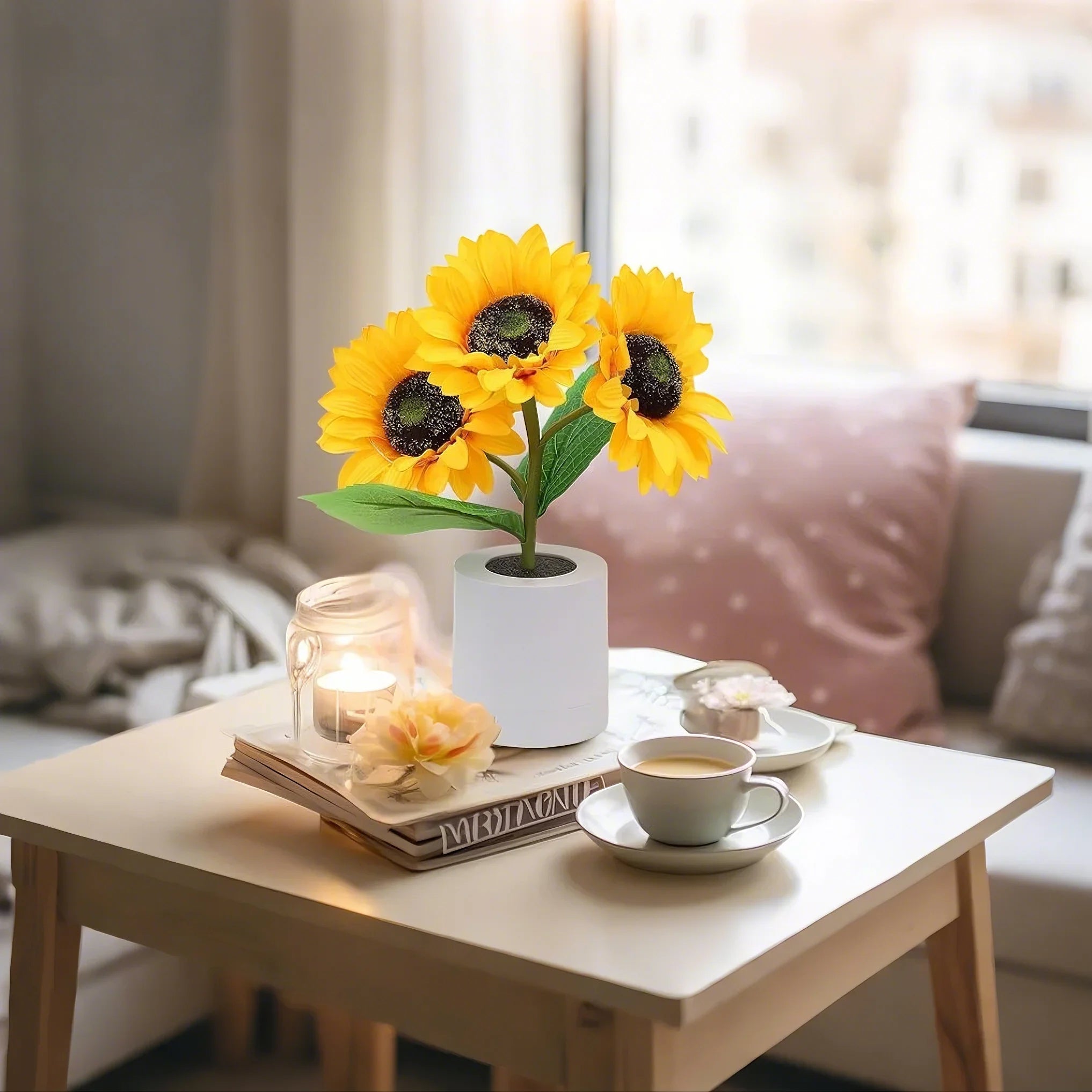 Sonnenblumen Tischlampe LED – Warmes Licht für Wohnzimmer, Schlafzimmer