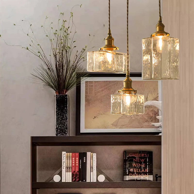 Retro Pendelleuchte aus Glas – LED – Goldkabel – Schlafzimmer