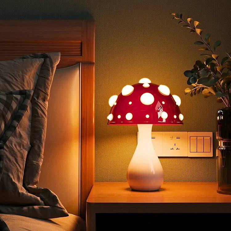 GlühPilz Tischlampe Märchenstil LED Rotweiß für Schlafzimmer