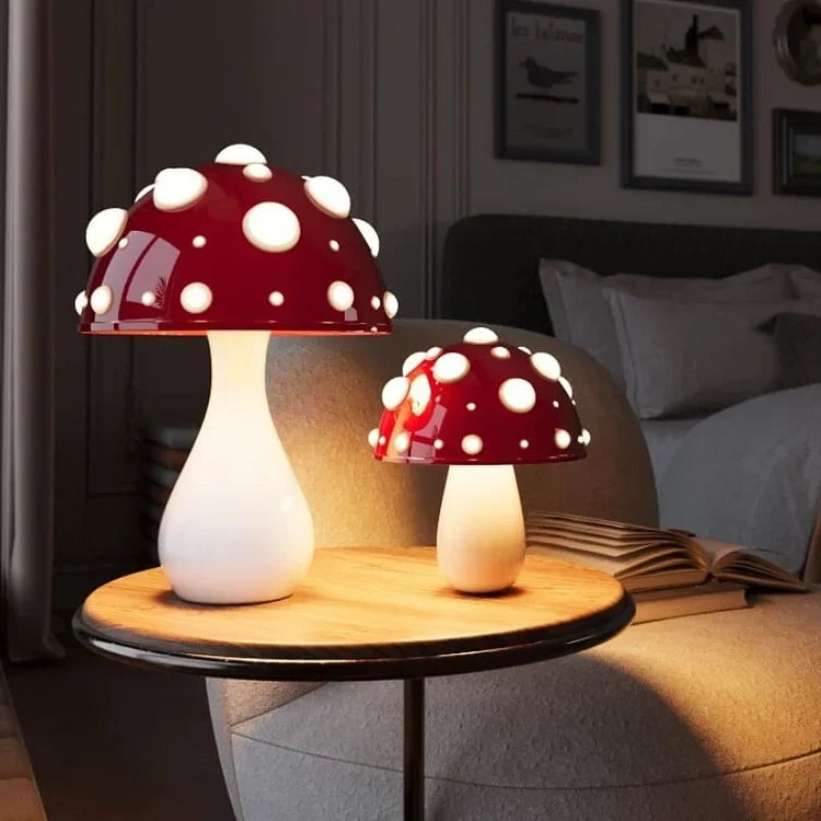 GlühPilz Tischlampe Märchenstil LED Rotweiß für Schlafzimmer