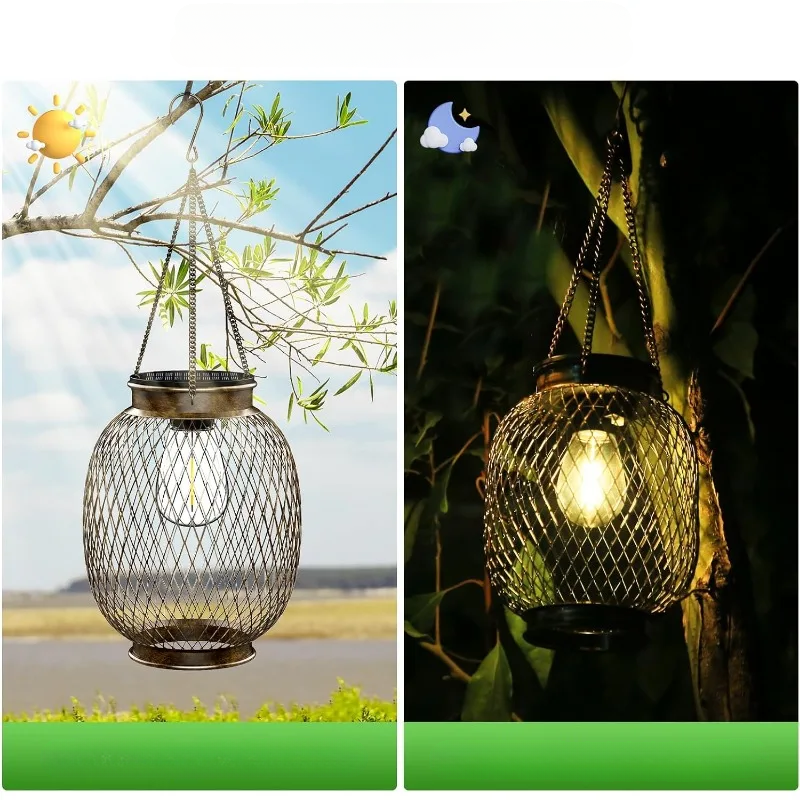 SunAura Hängelaterne Solar LED Vintage Schwarz für Garten & Terrasse