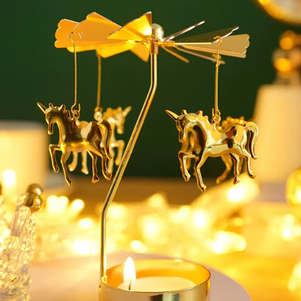 LumoWaltz Kerzenkarussell Vintage-Stil drehend Gold für Tischdeko