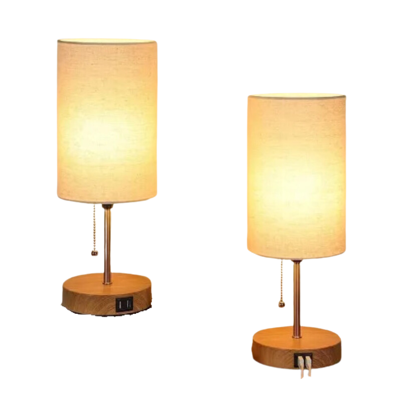 LinenLuxe - Se+t aus 2 modernen Tischlampen mit USB & Steckdose