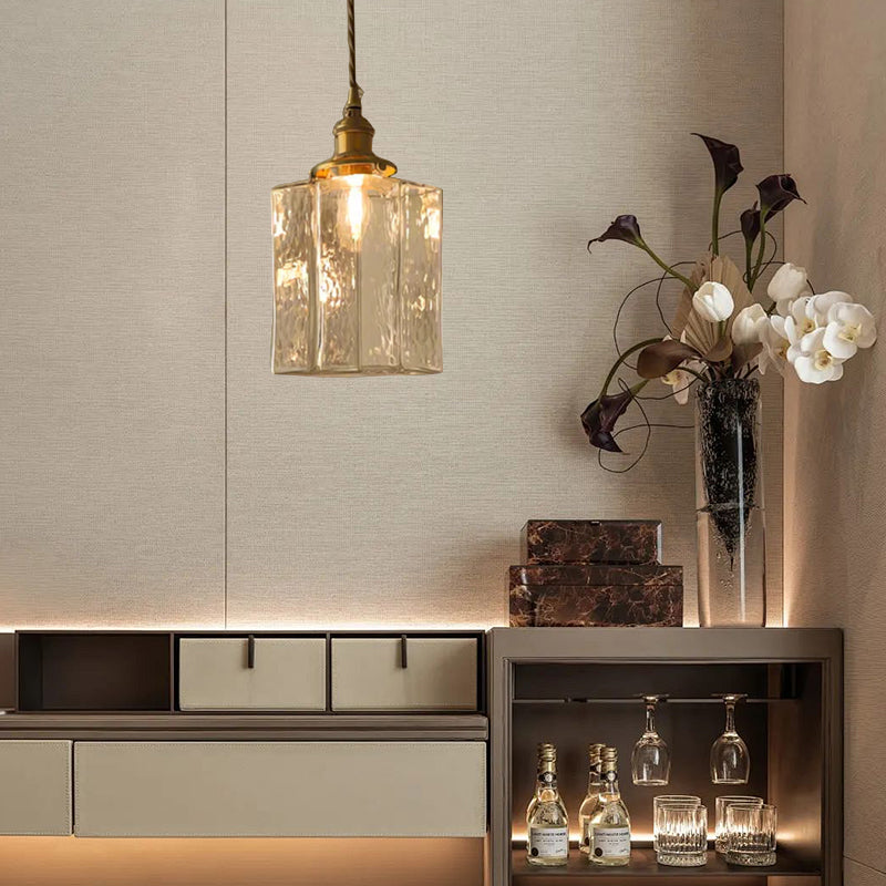 Retro Pendelleuchte aus Glas – LED – Goldkabel – Schlafzimmer