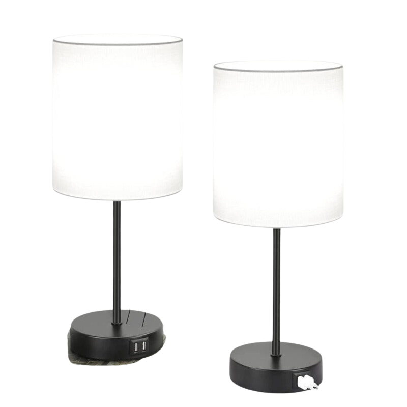 LinenLuxe - Se+t aus 2 modernen Tischlampen mit USB & Steckdose