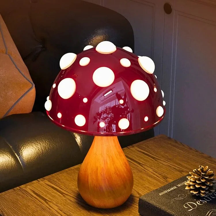 GlühPilz Tischlampe Märchenstil LED Rotweiß für Schlafzimmer