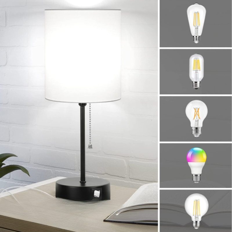 LinenLuxe - Se+t aus 2 modernen Tischlampen mit USB & Steckdose