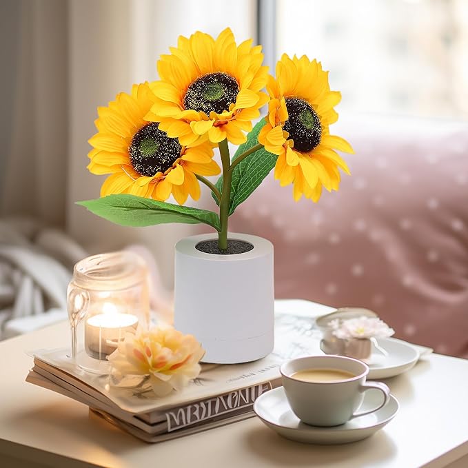 Sonnenblumen Tischlampe LED – Warmes Licht für Wohnzimmer, Schlafzimmer