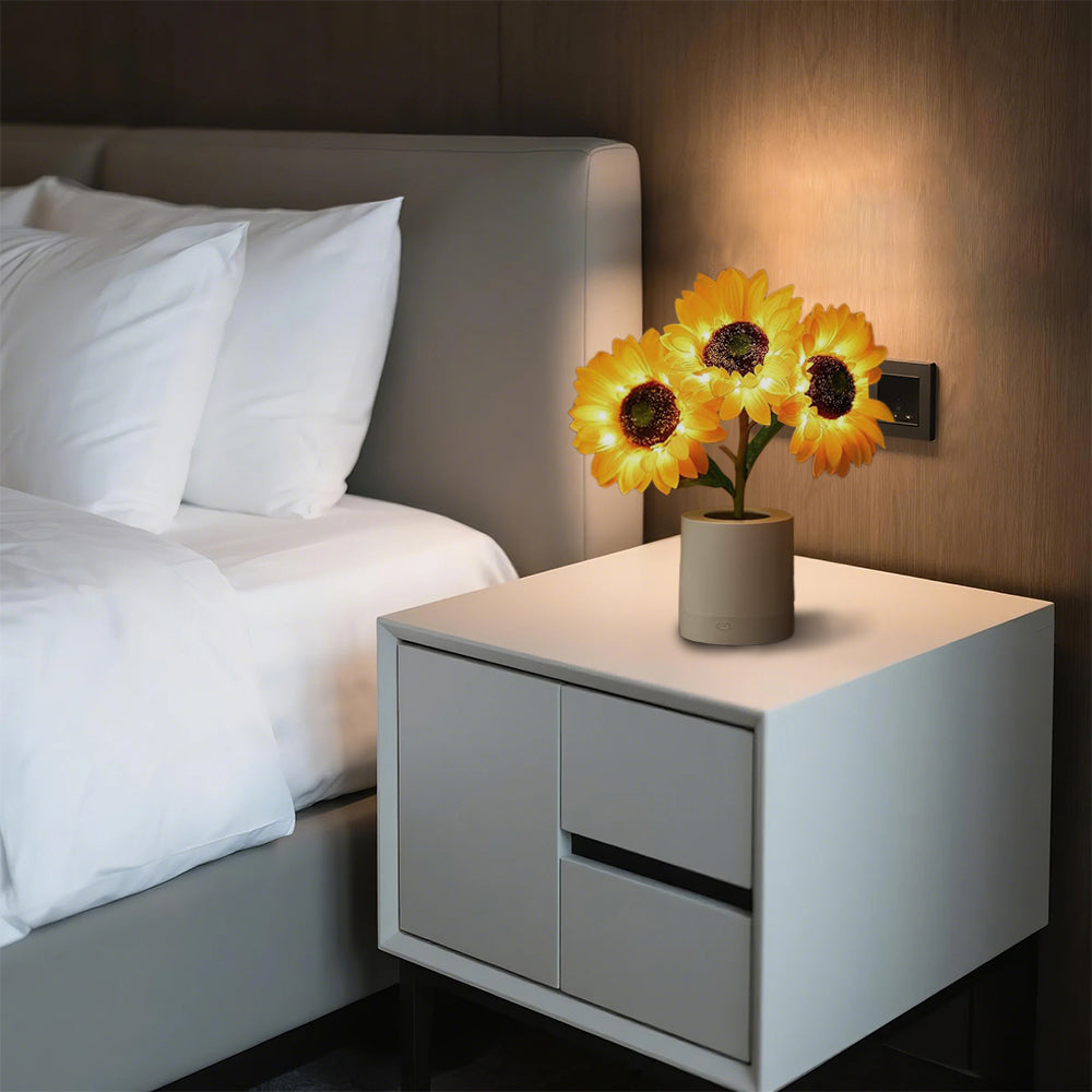 Sonnenblumen Tischlampe LED – Warmes Licht für Wohnzimmer, Schlafzimmer
