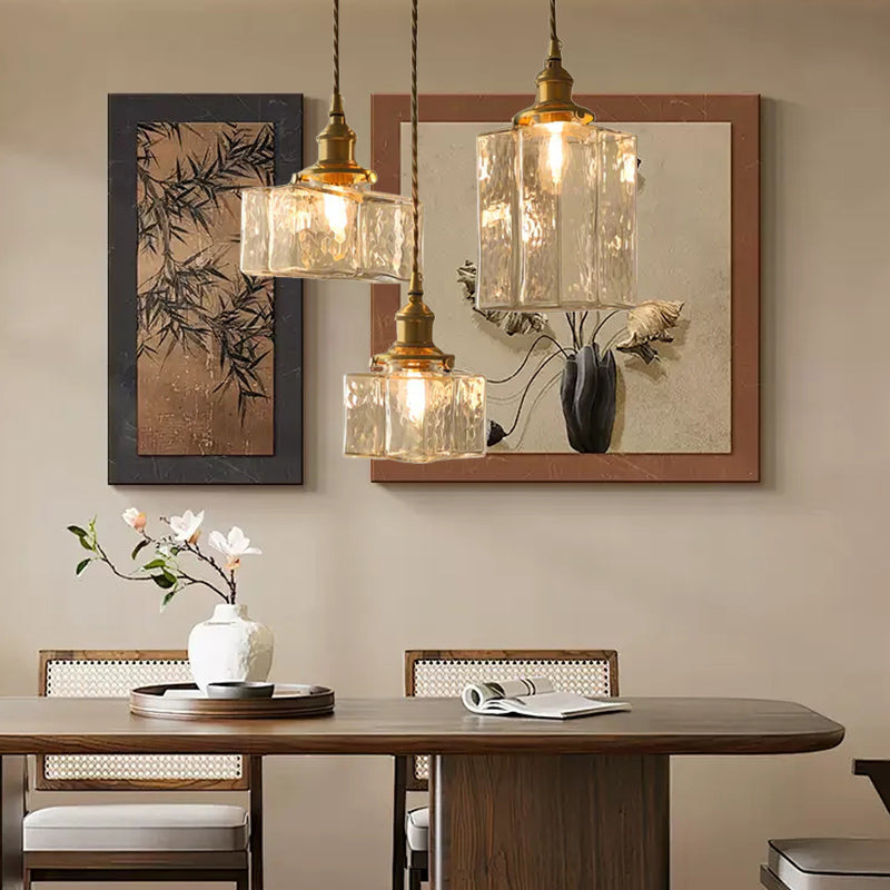 Retro Pendelleuchte aus Glas – LED – Goldkabel – Schlafzimmer