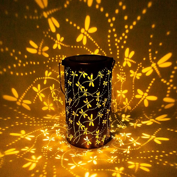 LumiFlair Solar Gartenlaterne Vintage Libellenmuster Bronze