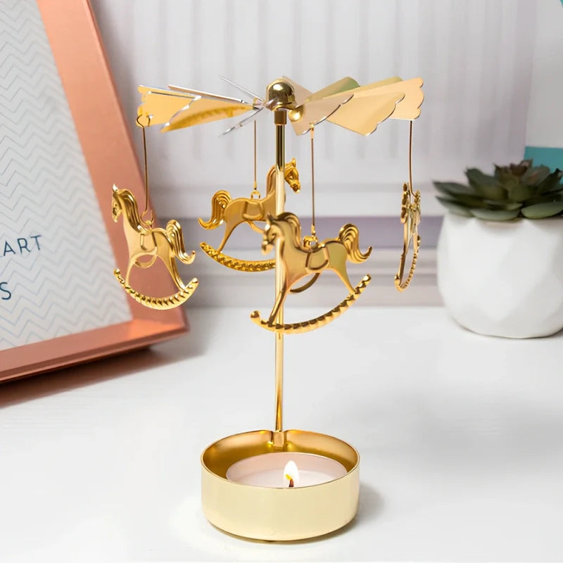 LumoWaltz Kerzenkarussell Vintage-Stil drehend Gold für Tischdeko