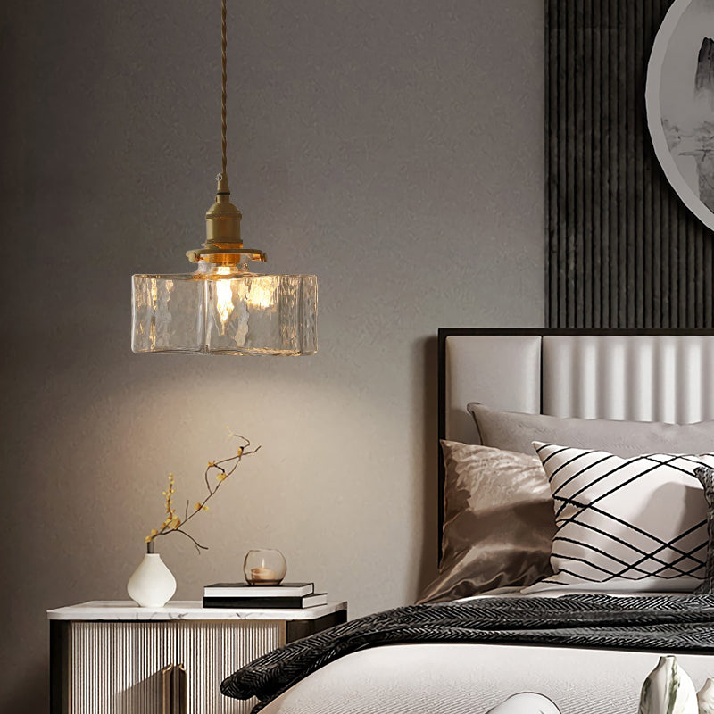 Retro Pendelleuchte aus Glas – LED – Goldkabel – Schlafzimmer
