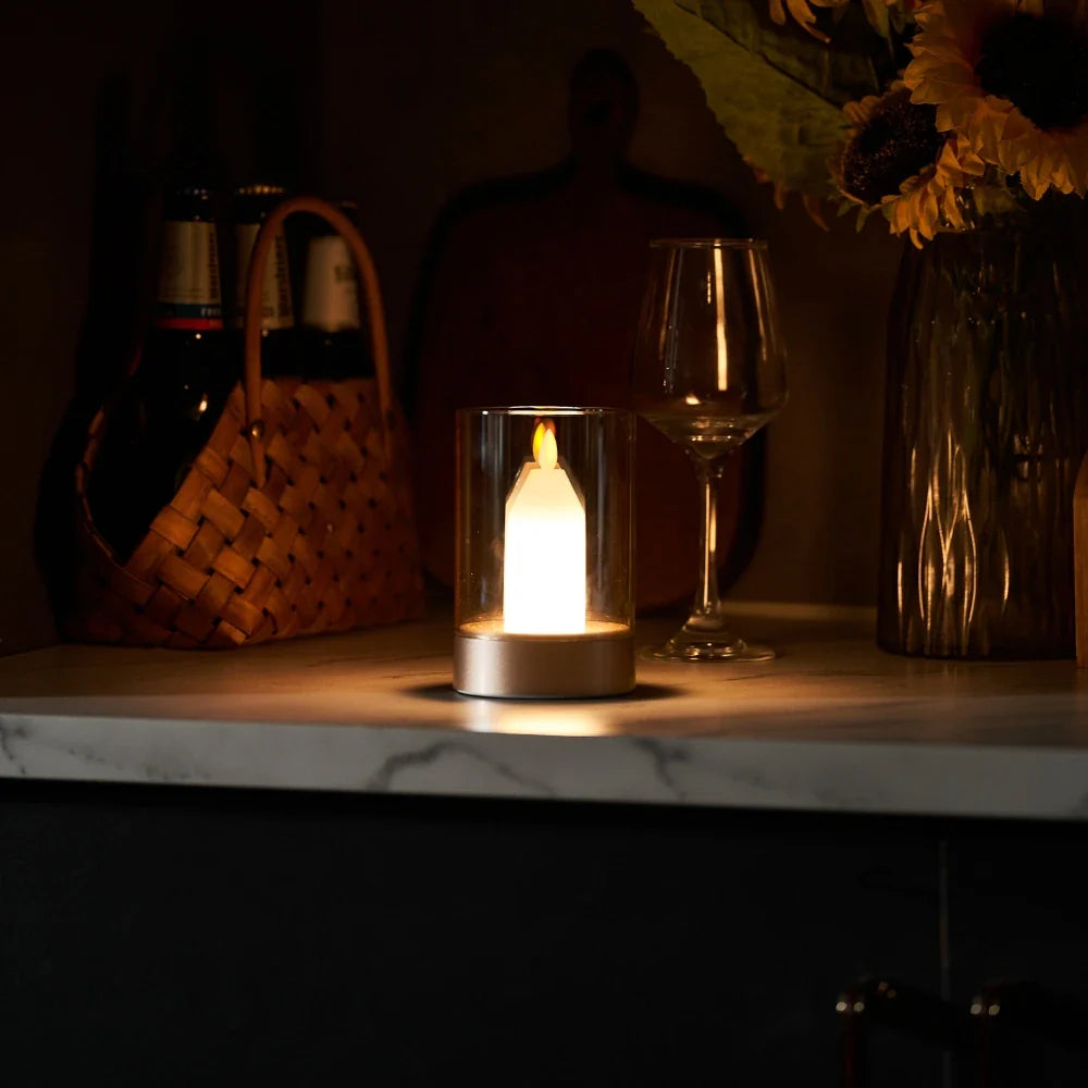 AmberLuma Kerzenlampe Retro Look LED flackernd gold Terrasse