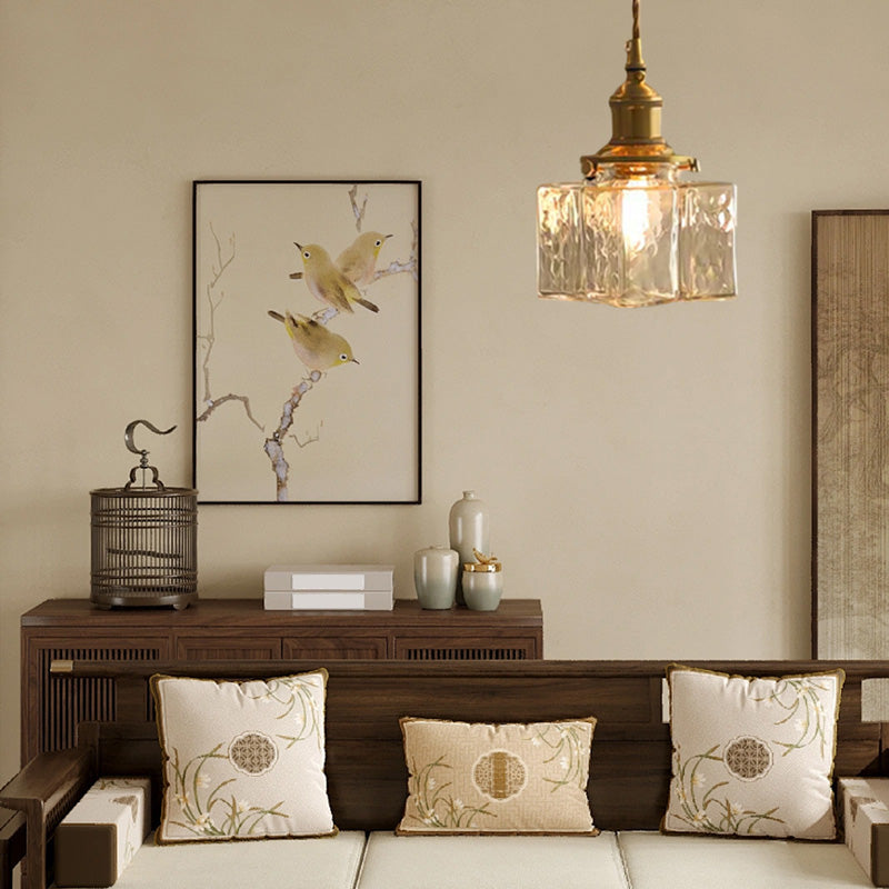 Retro Pendelleuchte aus Glas – LED – Goldkabel – Schlafzimmer