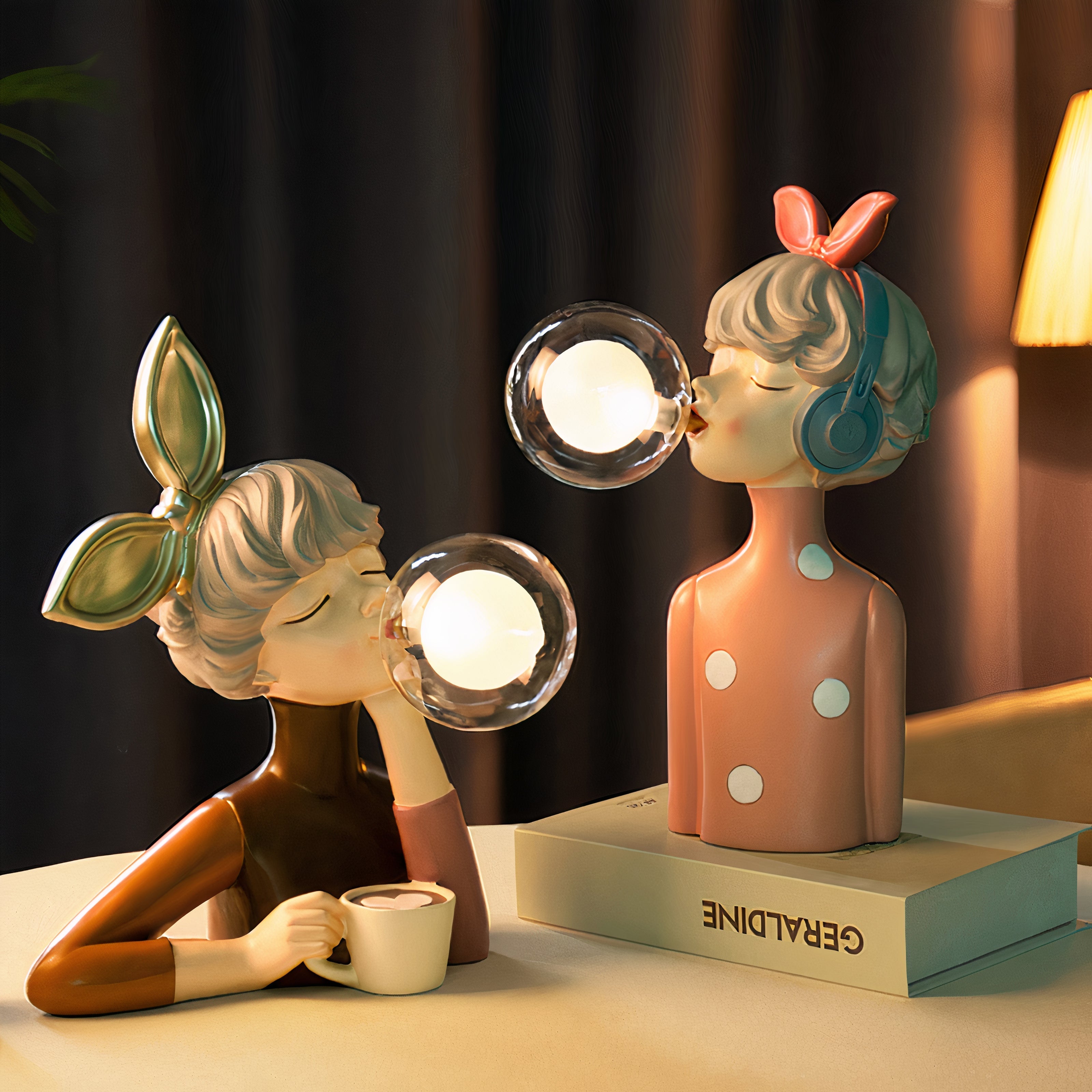 LumiSisters Vintage-Tischleuchte Keramik & Stoffschirm Creme fürs Wohnzimmer