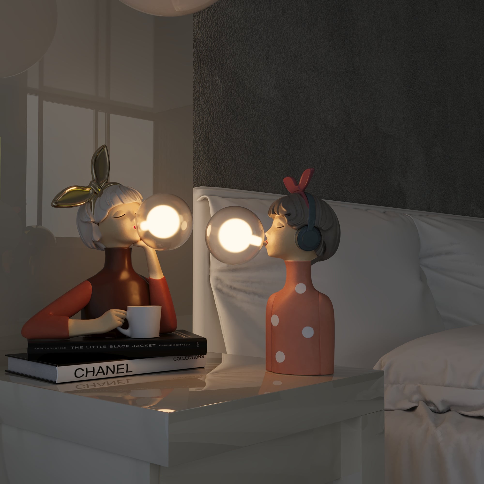 LumiSisters Vintage-Tischleuchte Keramik & Stoffschirm Creme fürs Wohnzimmer