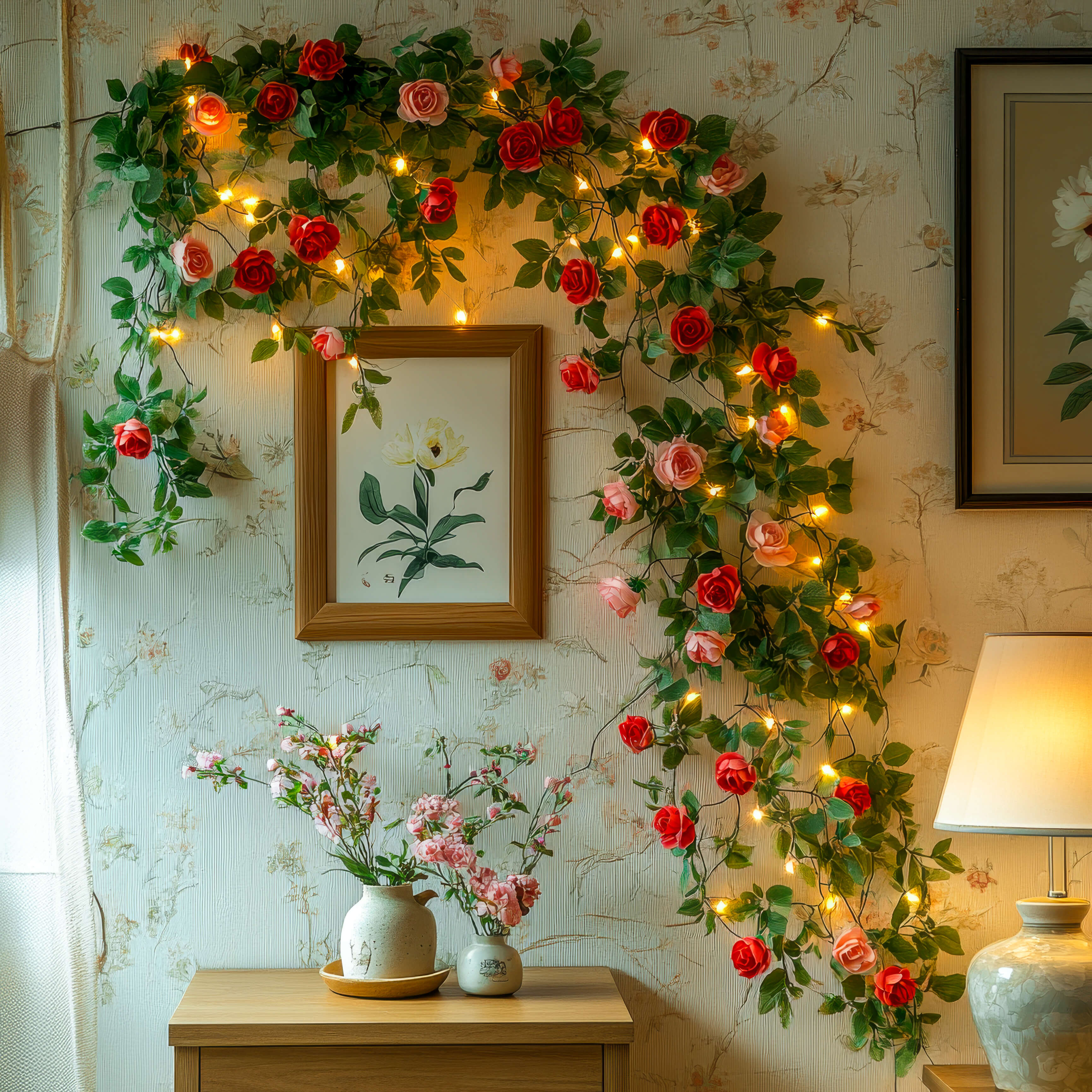 BlossomGlow LED-Leuchtgirlande in Rosa für Wanddekoration