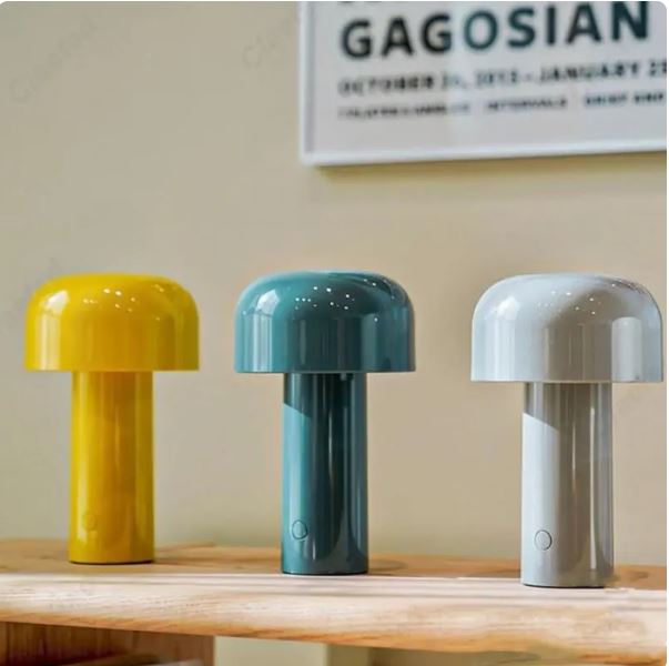 LumaFungo LED Pilzlampe – Kabellos, dimmbar, retro, gold, für Terrasse