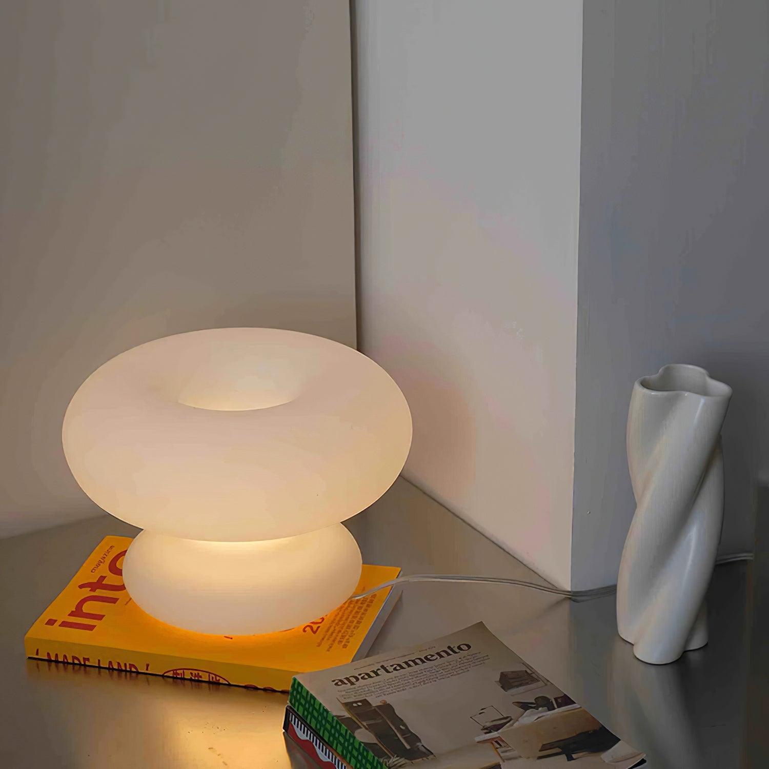 LumiDon Tischlampe – Modern, Donut-Form, Weiß,
