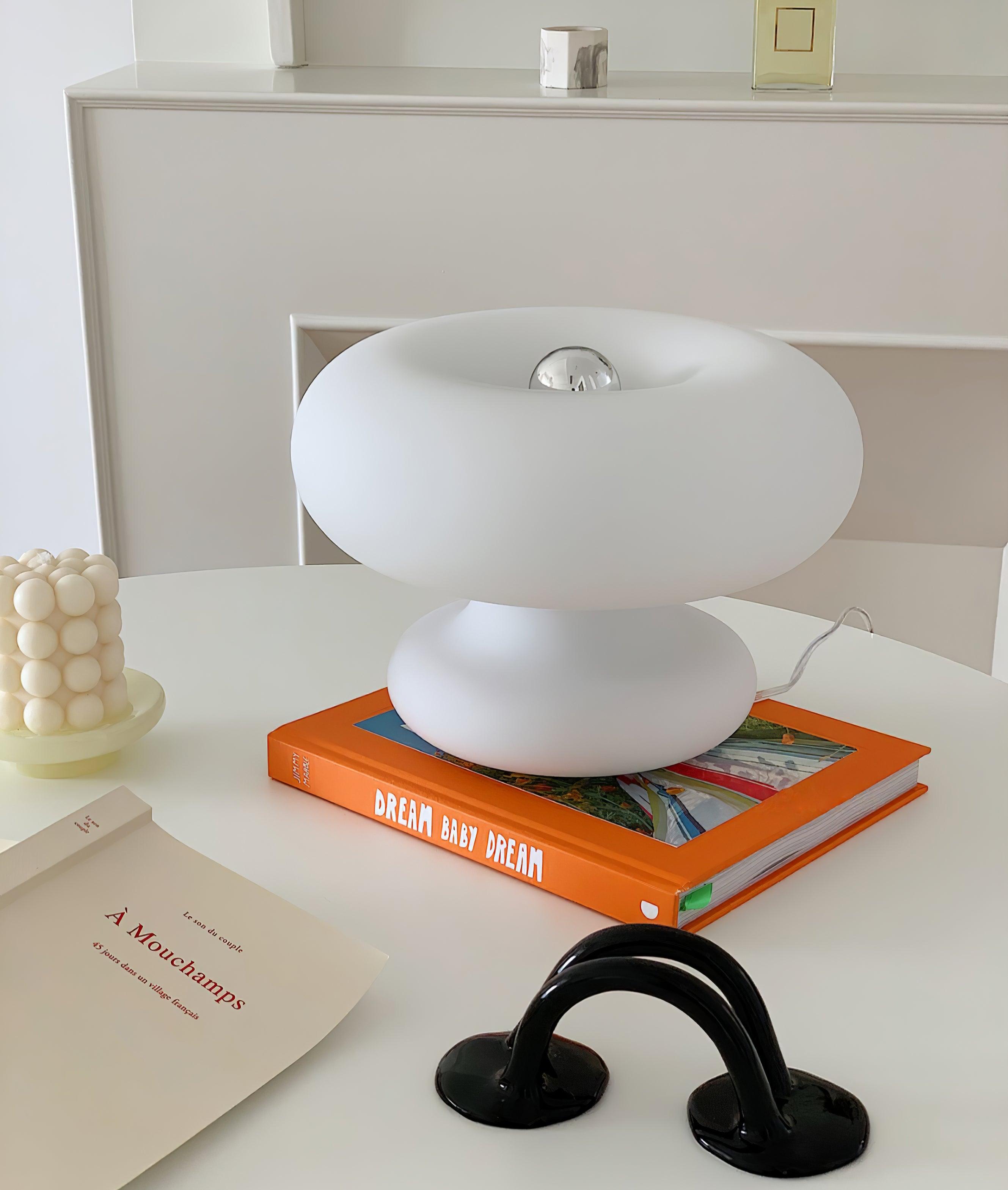 LumiDon Tischlampe – Modern, Donut-Form, Weiß,