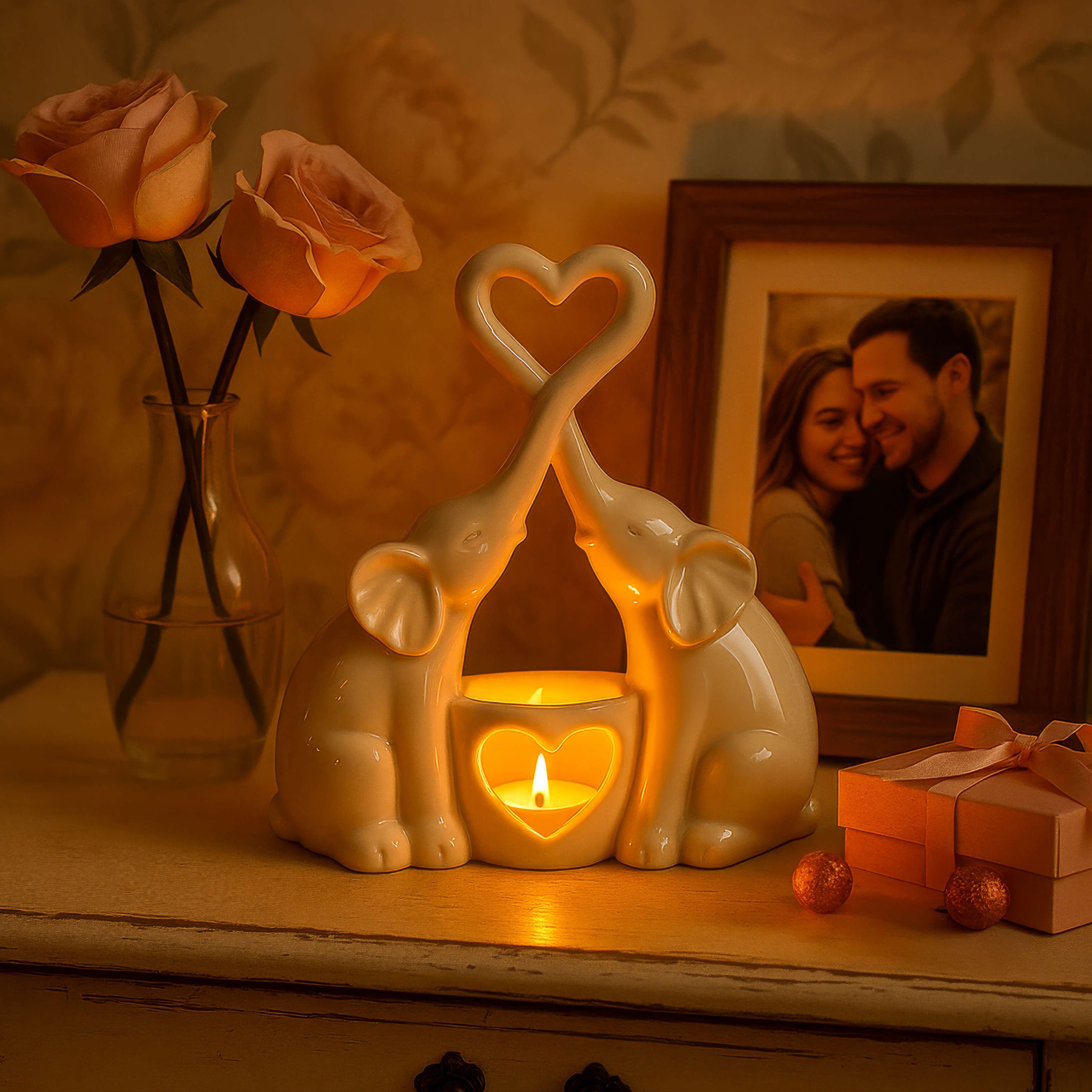 Elefanti LED-Tischlampe mit Herzmotiv für Schlafzimmer