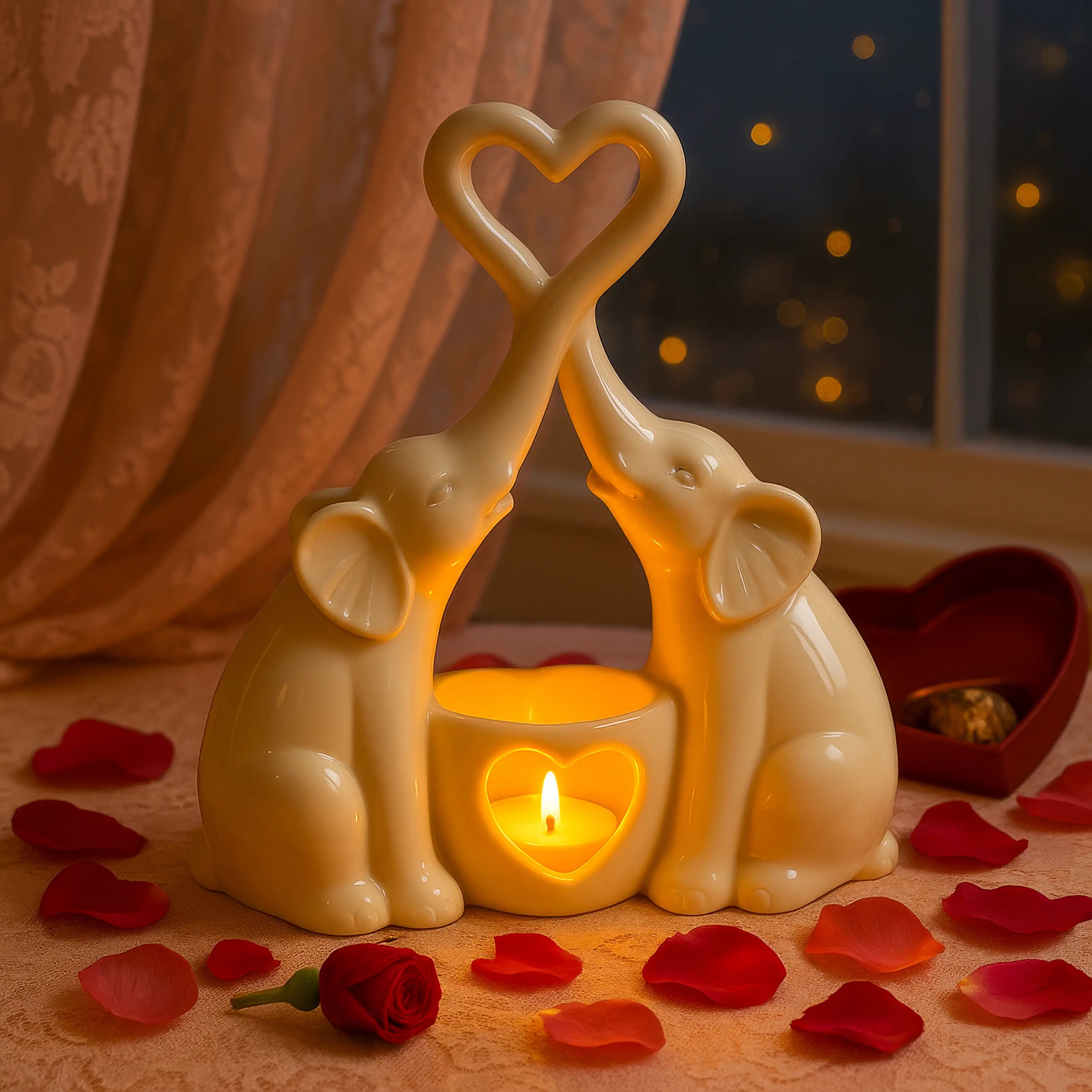 Elefanti LED-Tischlampe mit Herzmotiv für Schlafzimmer