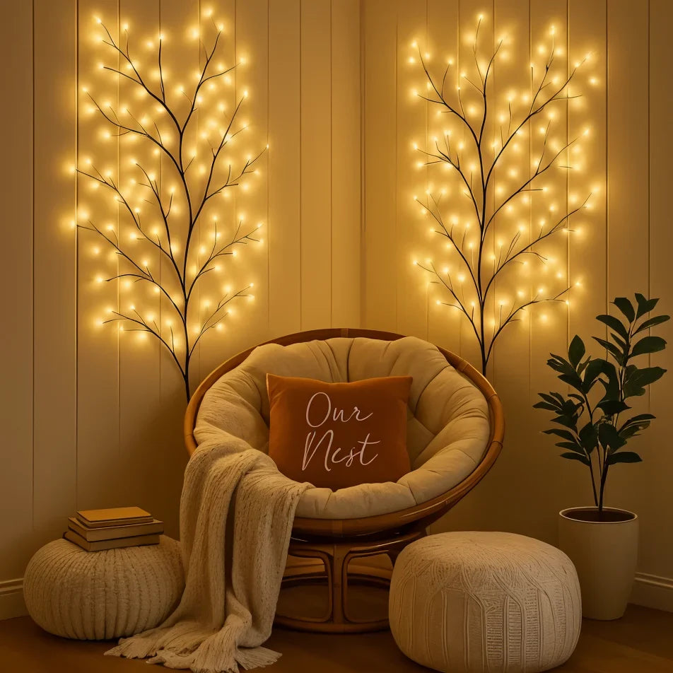 Wandlampe mit LED-Leuchtzweigen in Warmweiß