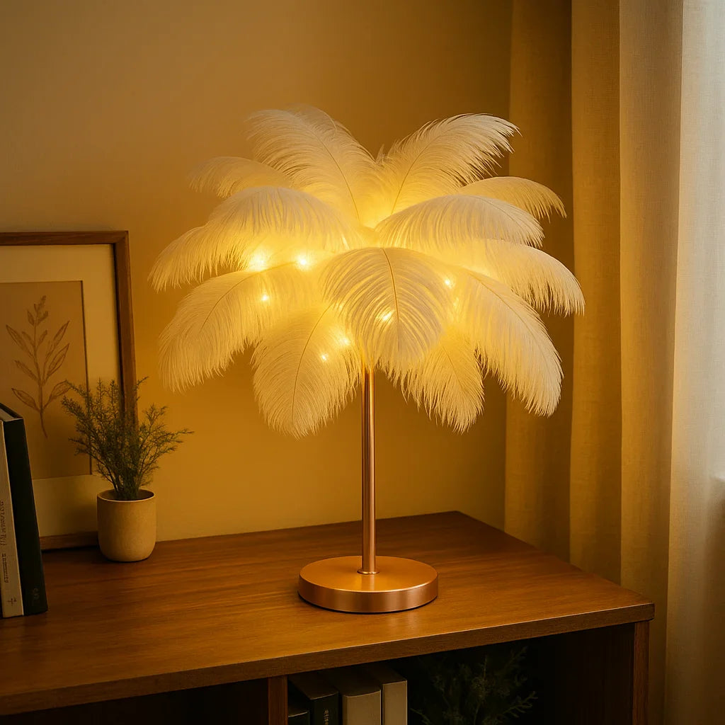 FeatherGlow Ethereal – LED Deko-Lampe sanftes Licht, Weiß, Wohnzimmer