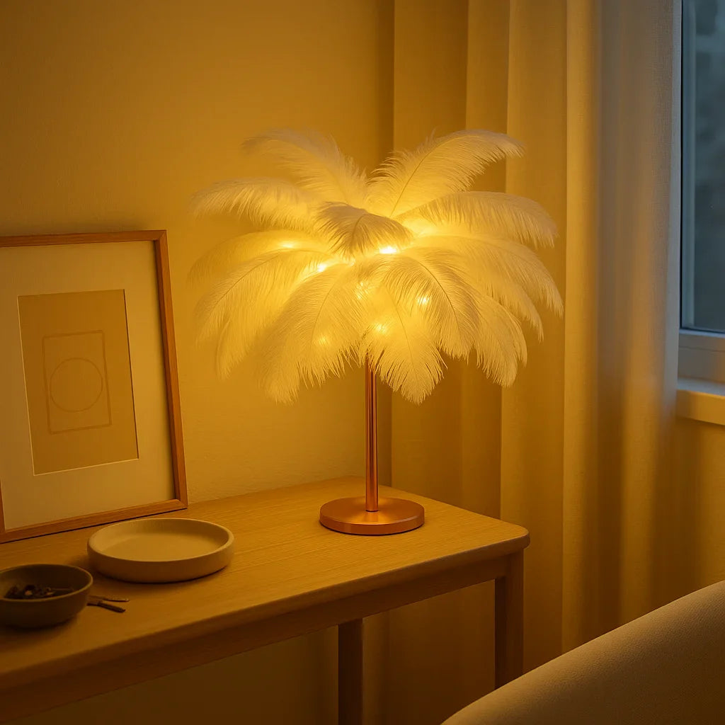 FeatherGlow Ethereal – LED Deko-Lampe sanftes Licht, Weiß, Wohnzimmer