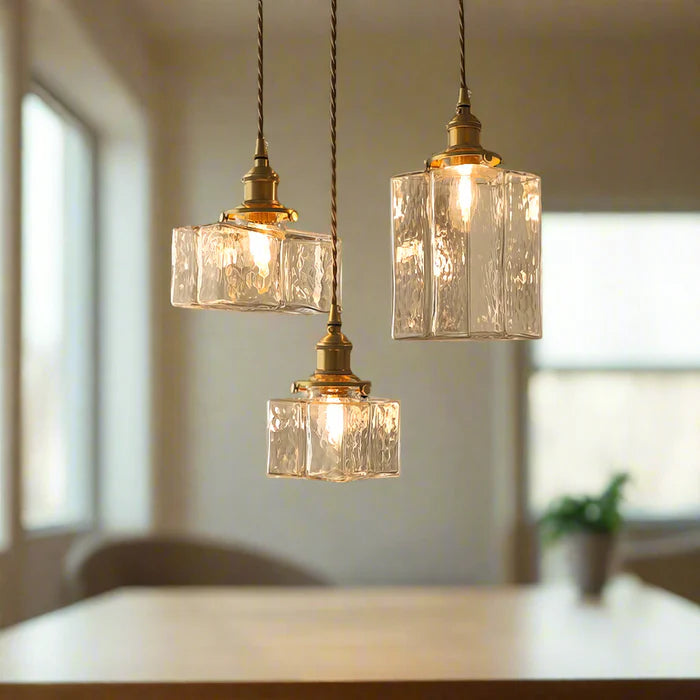 Retro Pendelleuchte aus Glas – LED – Goldkabel – Schlafzimmer