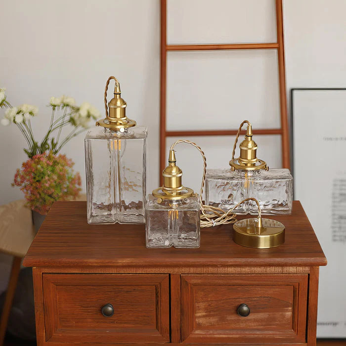 Retro Pendelleuchte aus Glas – LED – Goldkabel – Schlafzimmer