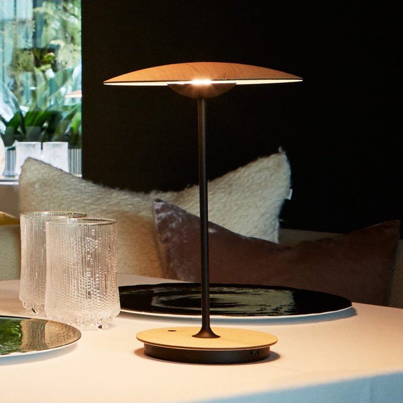 GingerLux Tischlampe – Skandinavischer Stil, Holzoptik, dimmbar, für Wohnzimmer