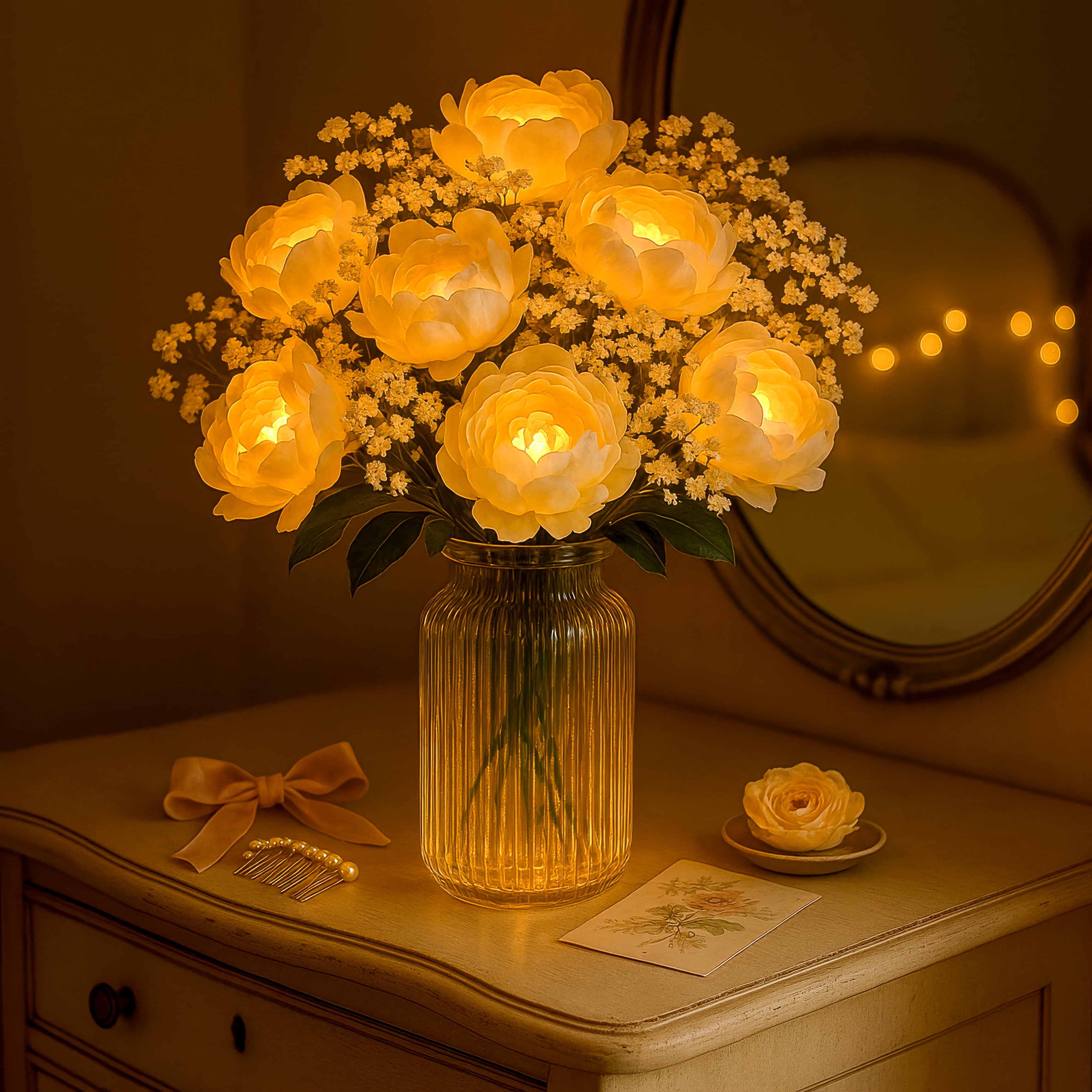 Aurora Bloom LED-Vase mit Goldfinish für Innenräume