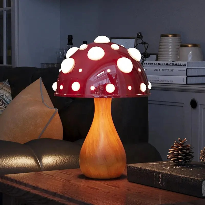GlühPilz Tischlampe Märchenstil LED Rotweiß für Schlafzimmer