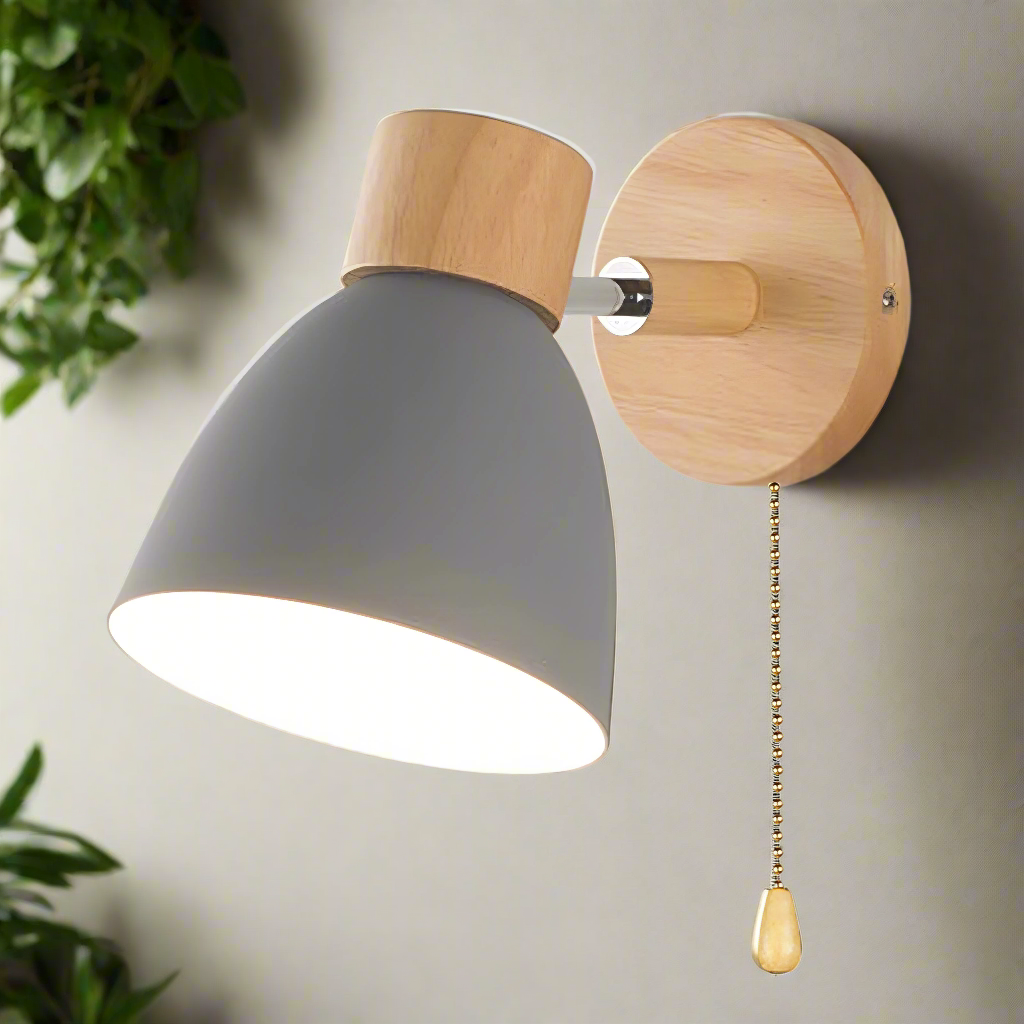 Nordlio Skandinavische Holz-Wandleuchte mit Schalter – Natur Wohnzimmer