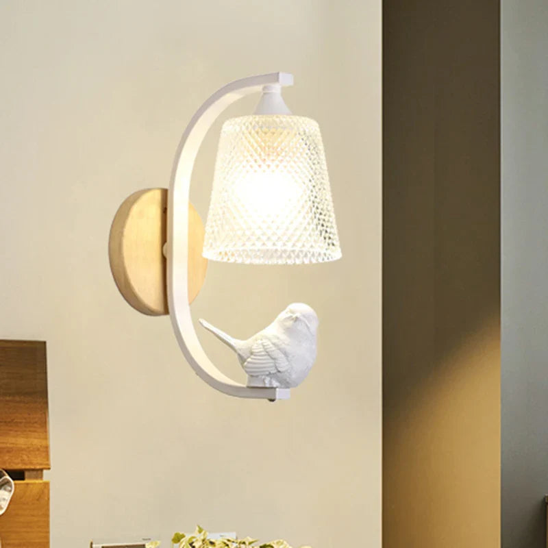 BirdLuxe - Elegante Wandleuchte mit Vogeldesign - Holz und Glas für das Schlafzimmer