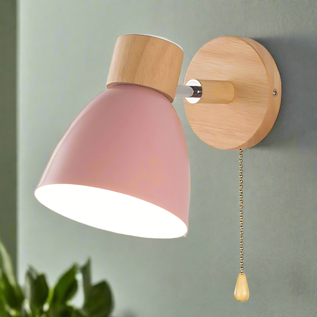 Nordlio Skandinavische Holz-Wandleuchte mit Schalter – Natur Wohnzimmer